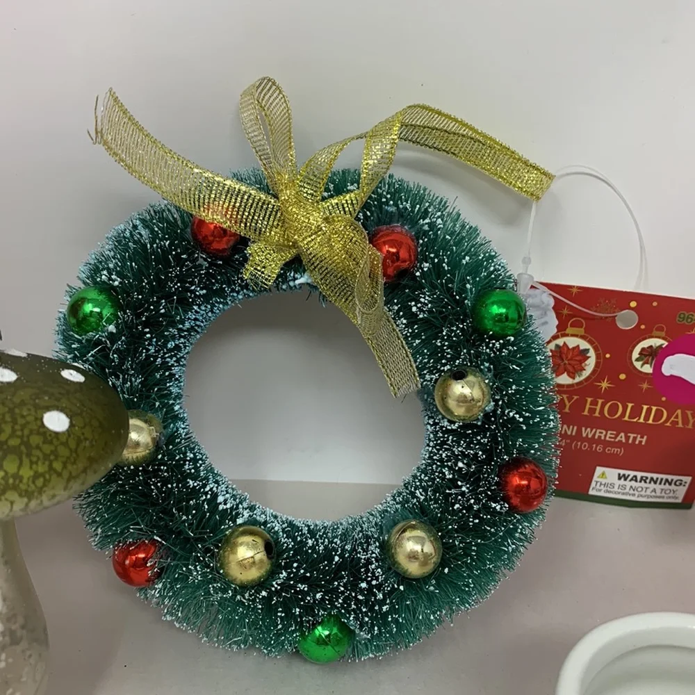 5 pc Christmas decor ornament lot Tree Wreath Elf Santa cup glass mushroom NEW - Picture 9 of 17
